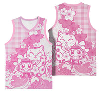 Pink Palaka Hawaiian And Japanese Basketball Jersey Maneki Neko And Sakura Bloom DT05 - Polynesian Pride