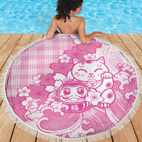Pink Palaka Hawaiian And Japanese Beach Blanket Maneki Neko And Sakura Bloom DT05 - Polynesian Pride