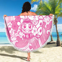 Pink Palaka Hawaiian And Japanese Beach Blanket Maneki Neko And Sakura Bloom DT05 - Polynesian Pride