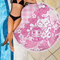 Pink Palaka Hawaiian And Japanese Beach Blanket Maneki Neko And Sakura Bloom DT05 - Polynesian Pride