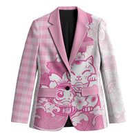 Pink Palaka Hawaiian And Japanese Blazer Maneki Neko And Sakura Bloom DT05 Unisex Pink - Polynesian Pride