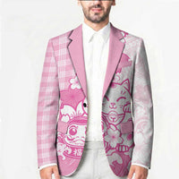 Pink Palaka Hawaiian And Japanese Blazer Maneki Neko And Sakura Bloom DT05 - Polynesian Pride