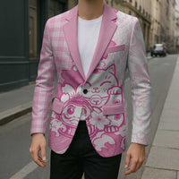 Pink Palaka Hawaiian And Japanese Blazer Maneki Neko And Sakura Bloom DT05 - Polynesian Pride