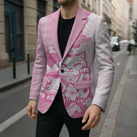 Pink Palaka Hawaiian And Japanese Blazer Maneki Neko And Sakura Bloom DT05 - Polynesian Pride