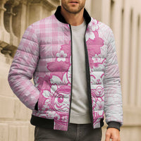 Pink Palaka Hawaiian And Japanese Bomber Puffer Jacket Maneki Neko And Sakura Bloom DT05 - Polynesian Pride