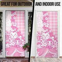 Pink Palaka Hawaiian And Japanese Door Cover Maneki Neko And Sakura Bloom DT05 - Polynesian Pride