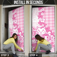 Pink Palaka Hawaiian And Japanese Door Cover Maneki Neko And Sakura Bloom DT05 - Polynesian Pride