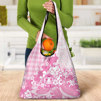 Pink Palaka Hawaiian And Japanese Grocery Bag Maneki Neko And Sakura Bloom DT05 - Polynesian Pride
