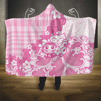 Pink Palaka Hawaiian And Japanese Hooded Blanket Maneki Neko And Sakura Bloom DT05 - Polynesian Pride