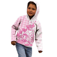 Pink Palaka Hawaiian And Japanese Kid Hoodie Maneki Neko And Sakura Bloom DT05 - Polynesian Pride