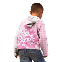 Pink Palaka Hawaiian And Japanese Kid Hoodie Maneki Neko And Sakura Bloom DT05 - Polynesian Pride
