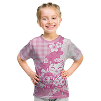 Pink Palaka Hawaiian And Japanese Kid T Shirt Maneki Neko And Sakura Bloom DT05 Pink - Polynesian Pride