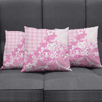 Pink Palaka Hawaiian And Japanese Pillow Cover Maneki Neko And Sakura Bloom DT05 - Polynesian Pride