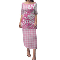 Pink Palaka Hawaiian And Japanese Puletasi Maneki Neko And Sakura Bloom DT05 Long Dress Pink - Polynesian Pride