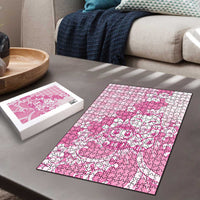 Pink Palaka Hawaiian And Japanese Puzzle Maneki Neko And Sakura Bloom DT05 - Polynesian Pride