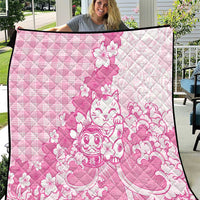 Pink Palaka Hawaiian And Japanese Quilt Maneki Neko And Sakura Bloom
