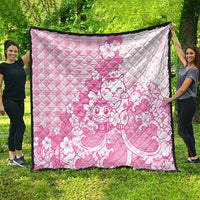 Pink Palaka Hawaiian And Japanese Quilt Maneki Neko And Sakura Bloom