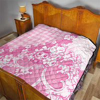 Pink Palaka Hawaiian And Japanese Quilt Maneki Neko And Sakura Bloom