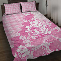 Pink Palaka Hawaiian And Japanese Quilt Bed Set Maneki Neko And Sakura Bloom DT05 Pink - Polynesian Pride