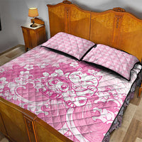 Pink Palaka Hawaiian And Japanese Quilt Bed Set Maneki Neko And Sakura Bloom DT05 - Polynesian Pride