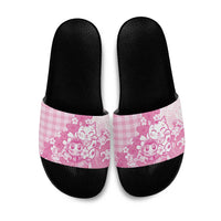 Pink Palaka Hawaiian And Japanese Slide Sandals Maneki Neko And Sakura Bloom DT05 Pink - Polynesian Pride