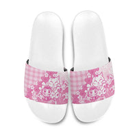 Pink Palaka Hawaiian And Japanese Slide Sandals Maneki Neko And Sakura Bloom DT05 Pink - Polynesian Pride