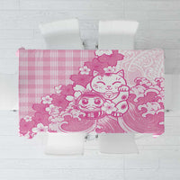 Pink Palaka Hawaiian And Japanese Tablecloth Maneki Neko And Sakura Bloom DT05 Pink - Polynesian Pride