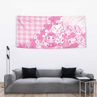 Pink Palaka Hawaiian And Japanese Tapestry Maneki Neko And Sakura Bloom DT05 - Polynesian Pride