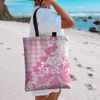 Pink Palaka Hawaiian And Japanese Tote Bag Maneki Neko And Sakura Bloom DT05 - Polynesian Pride