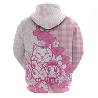 Pink Palaka Hawaiian And Japanese Zip Hoodie Maneki Neko And Sakura Bloom DT05 - Polynesian Pride