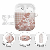 Beige Palaka Hawaiian And Japanese AirPods Case Maneki Neko And Sakura Bloom
