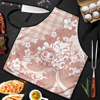 Beige Palaka Hawaiian And Japanese Apron Maneki Neko And Sakura Bloom DT05 Beige - Polynesian Pride