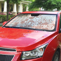 Beige Palaka Hawaiian And Japanese Auto Sun Shade Maneki Neko And Sakura Bloom DT05 - Polynesian Pride
