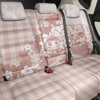 Beige Palaka Hawaiian And Japanese Back Car Seat Cover Maneki Neko And Sakura Bloom DT05 - Polynesian Pride