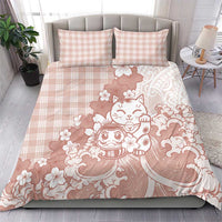 Beige Palaka Hawaiian And Japanese Bedding Set Maneki Neko And Sakura Bloom DT05 - Polynesian Pride