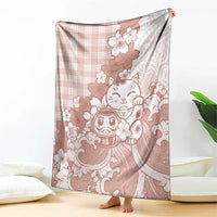 Beige Palaka Hawaiian And Japanese Blanket Maneki Neko And Sakura Bloom DT05 - Polynesian Pride