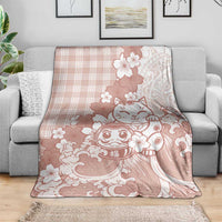 Beige Palaka Hawaiian And Japanese Blanket Maneki Neko And Sakura Bloom DT05 - Polynesian Pride