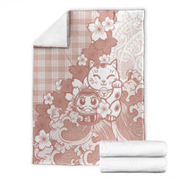 Beige Palaka Hawaiian And Japanese Blanket Maneki Neko And Sakura Bloom DT05 - Polynesian Pride