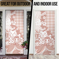 Beige Palaka Hawaiian And Japanese Door Cover Maneki Neko And Sakura Bloom DT05 - Polynesian Pride