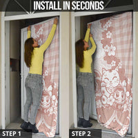 Beige Palaka Hawaiian And Japanese Door Cover Maneki Neko And Sakura Bloom DT05 - Polynesian Pride