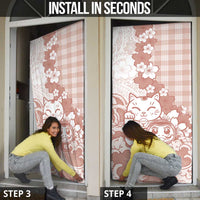 Beige Palaka Hawaiian And Japanese Door Cover Maneki Neko And Sakura Bloom DT05 - Polynesian Pride