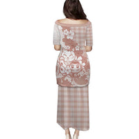 Beige Palaka Hawaiian And Japanese Family Matching Puletasi and Hawaiian Shirt Maneki Neko And Sakura Bloom