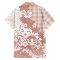 Beige Palaka Hawaiian And Japanese Family Matching Short Sleeve Bodycon Dress and Hawaiian Shirt Maneki Neko And Sakura Bloom