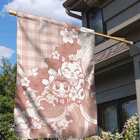 Beige Palaka Hawaiian And Japanese Garden Flag Maneki Neko And Sakura Bloom DT05 - Polynesian Pride