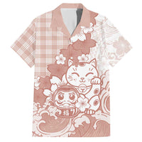 Beige Palaka Hawaiian And Japanese Hawaiian Shirt Maneki Neko And Sakura Bloom DT05 Beige - Polynesian Pride