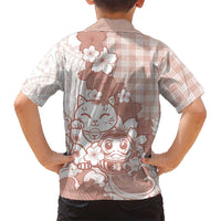 Beige Palaka Hawaiian And Japanese Hawaiian Shirt Maneki Neko And Sakura Bloom DT05 - Polynesian Pride