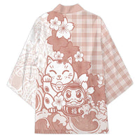 Beige Palaka Hawaiian And Japanese Kimono Maneki Neko And Sakura Bloom DT05 - Polynesian Pride