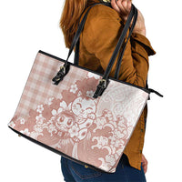 Beige Palaka Hawaiian And Japanese Leather Tote Bag Maneki Neko And Sakura Bloom DT05 - Polynesian Pride