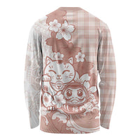 Beige Palaka Hawaiian And Japanese Long Sleeve Shirt Maneki Neko And Sakura Bloom DT05 - Polynesian Pride