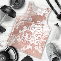 Beige Palaka Hawaiian And Japanese Men Tank Top Maneki Neko And Sakura Bloom DT05 - Polynesian Pride